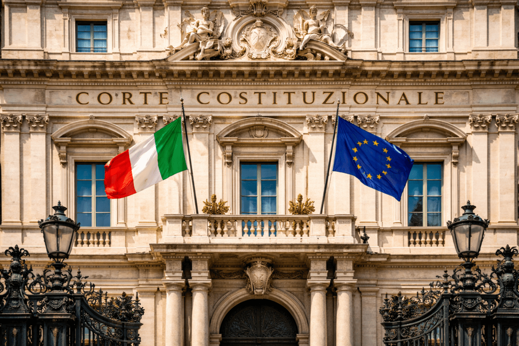 A frontal view of the Italian Constitutional Court building in Rome.