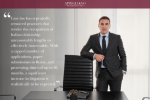 Attorney Salvatore Aprigliano speaking about the 2026 Italian citizenship reform and the expected increase in litigation related to jure sanguinis applications.