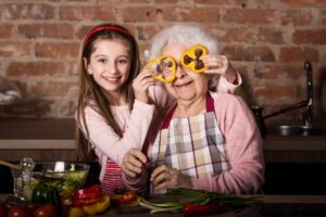 Grandchild with granny having fun