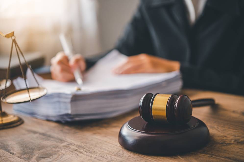 Law theme, mallet of the judge, law enforcement officers, evidence-based cases