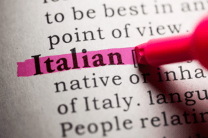 The word “Italian” highlighted in a printed text, representing Italian identity and citizenship