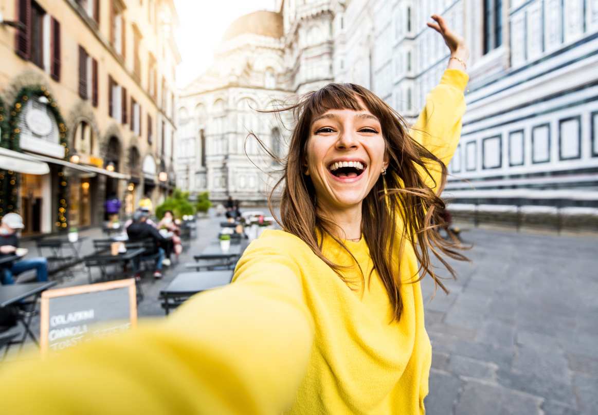 Tourist female visiting Florence cathedral, Italy.