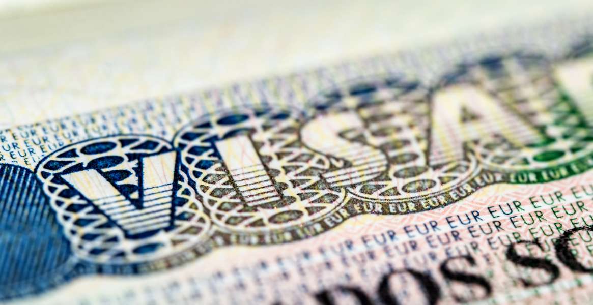 International VISA in passport close up view